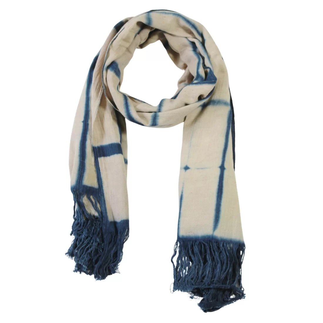 Handloom Hemp Scarf – Clamp Dyed in Natural Indigo, Madder & Charcoal