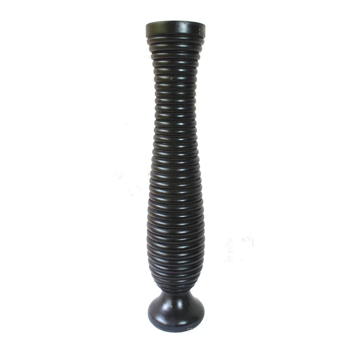 Long Black Wooden Flower Vase | Coil Ring Turned | Boho Rustic | House of Swadeshi