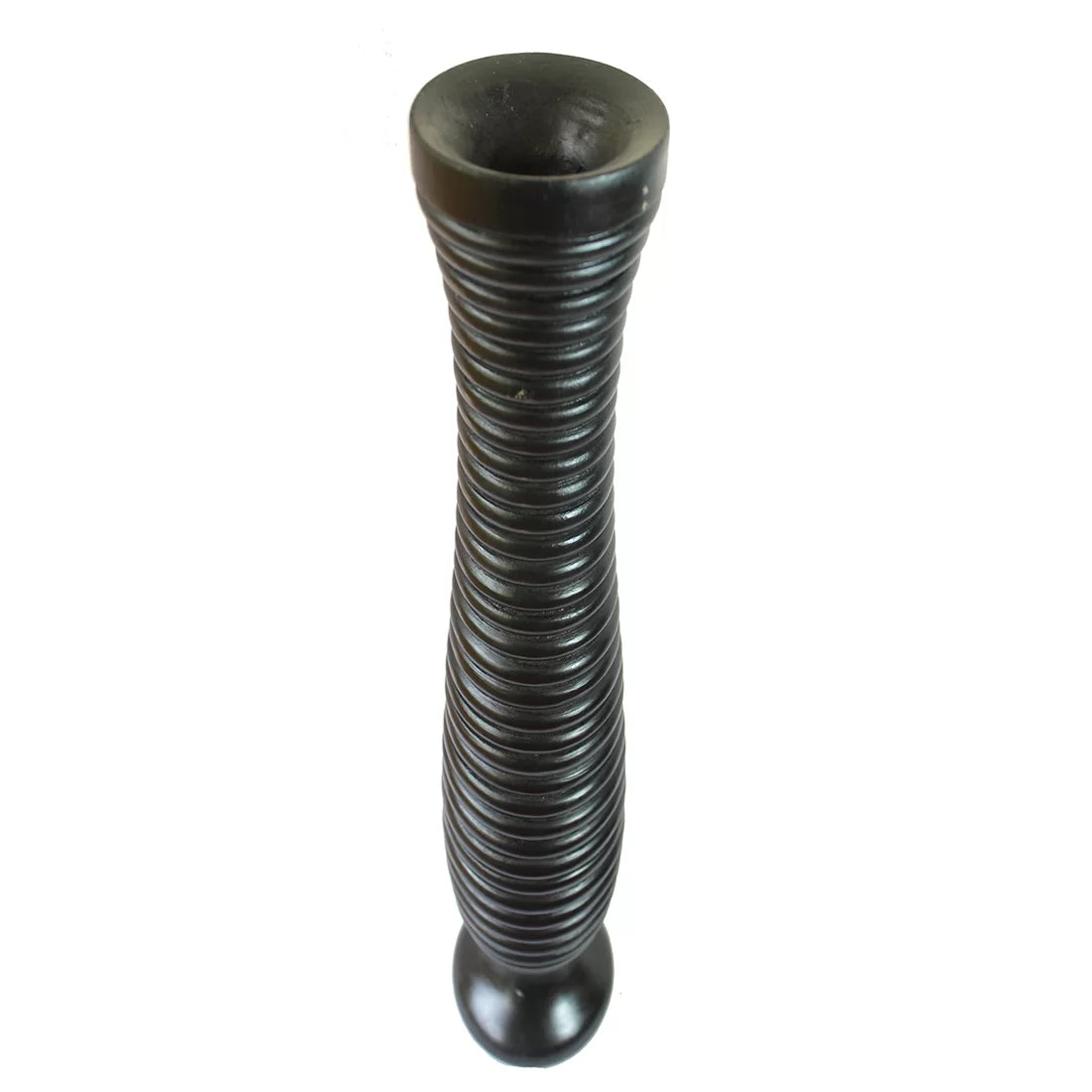 Long black wooden flower vase coil ring turned boho rustic handcrafted India 15.5 inches