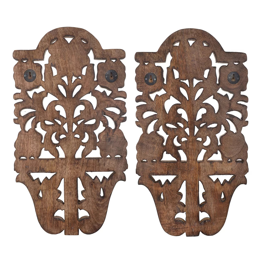 Wooden Wall Bracket — Set of 2 | Jali Floral Carving | Handcrafted India