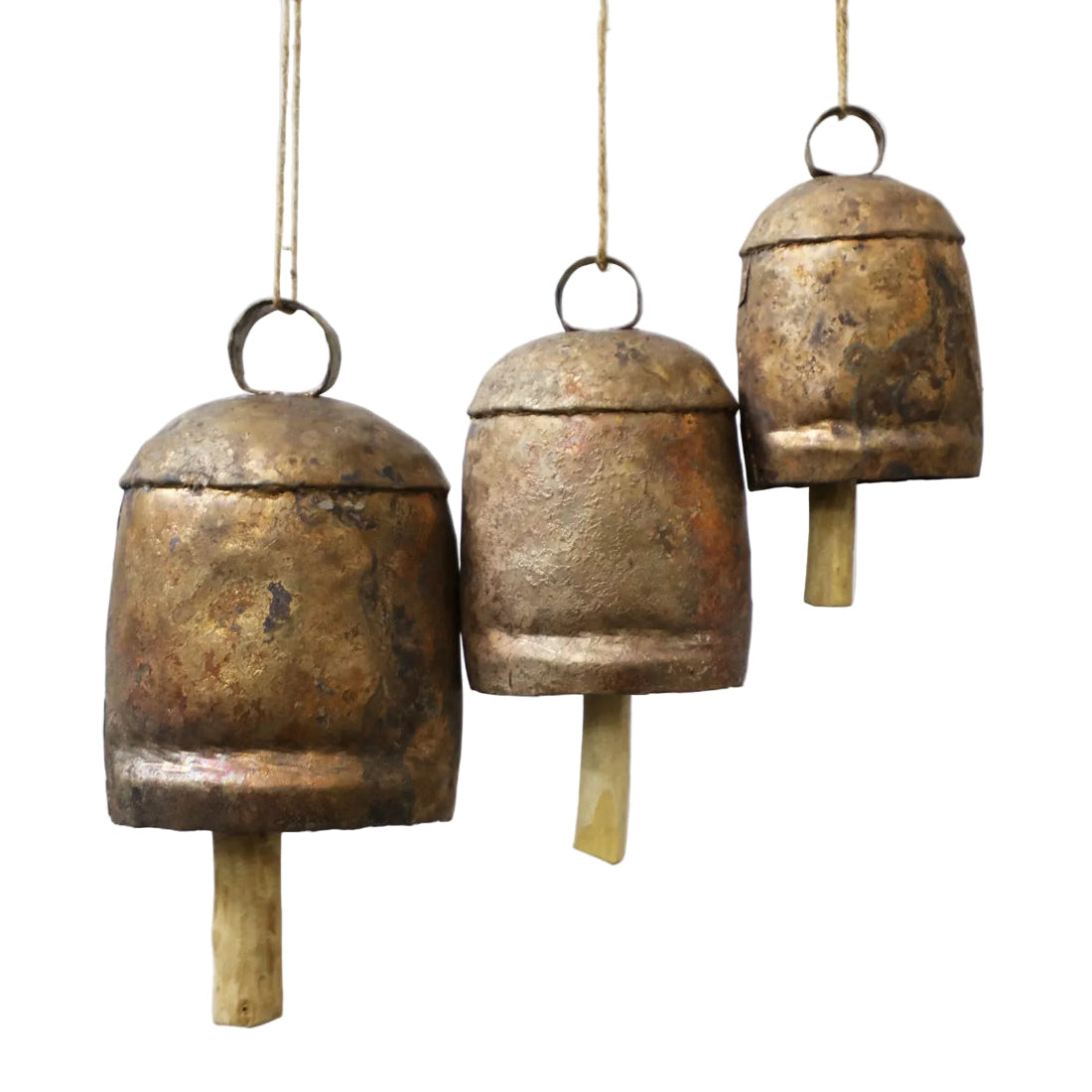 Antique Metal Cow Bells Set of 13 | Recycled Copper & Iron | House of Swadeshi