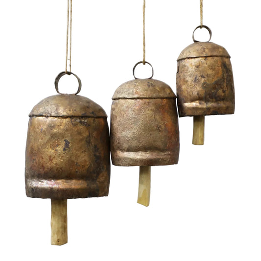 Antique Metal Cow Bells Set of 13 | Recycled Copper & Iron | House of Swadeshi