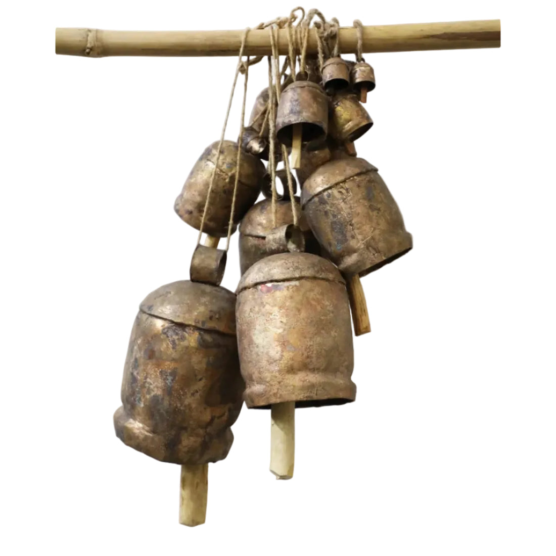 Antique Metal Cow Bells — Set of 13 | Recycled Copper & Iron | Handcrafted India