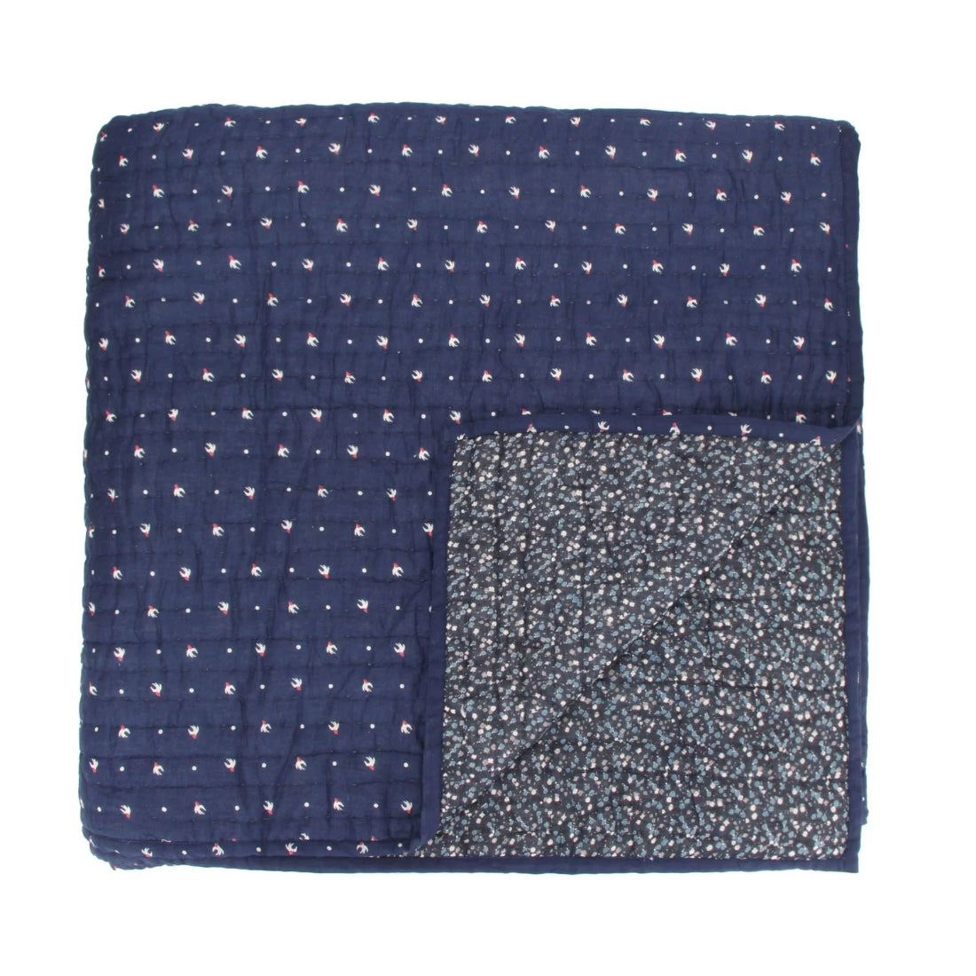 Indigo Kantha Quilt – Queen Size | Handwoven Cotton Bedding