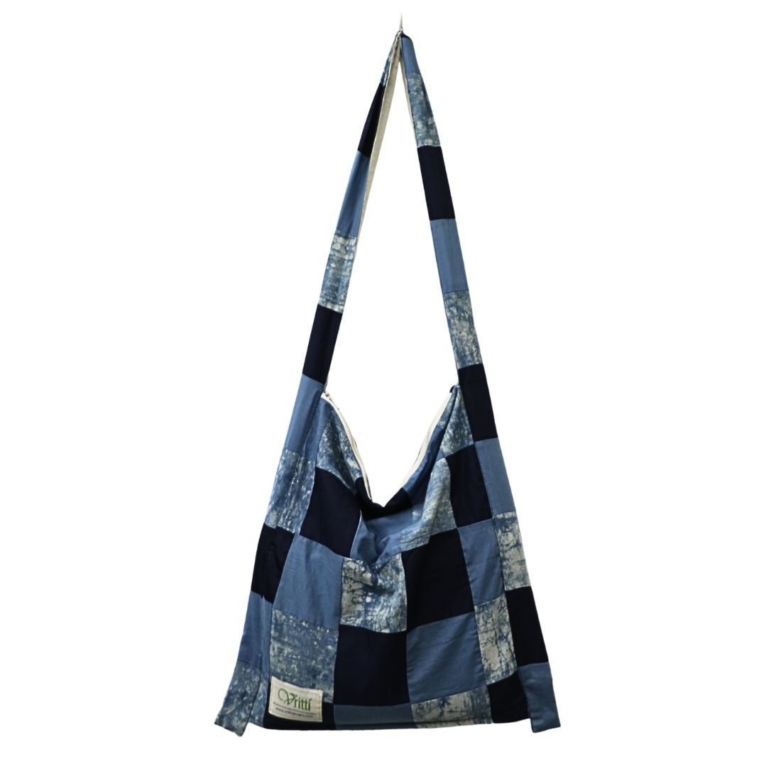 Blue Patchwork Handloom Cotton Jhola Bag