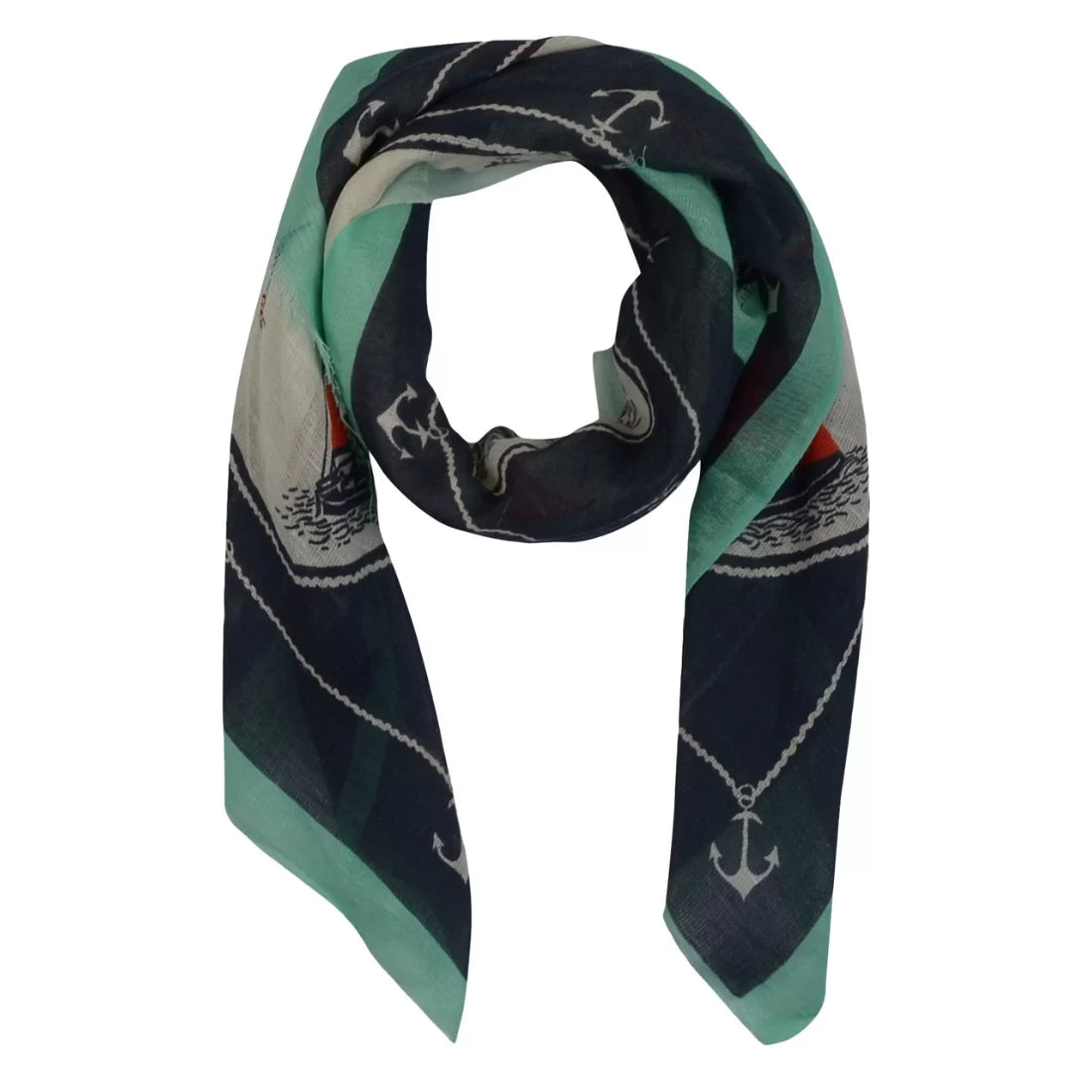 Printed Linen Scarf – Multicolour Boat Print Square