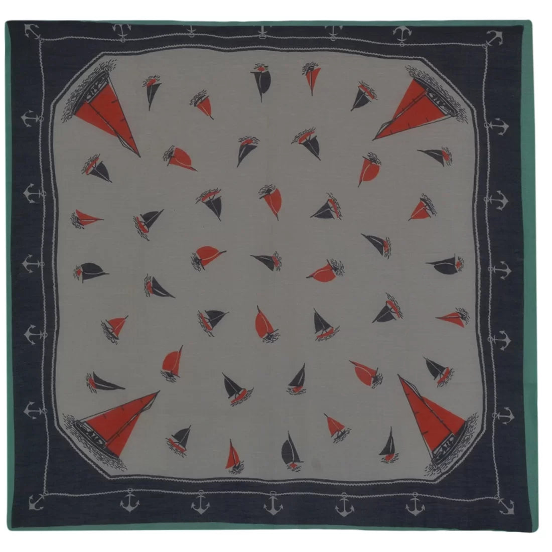 Printed Linen Scarf – Multicolour Boat Print Square