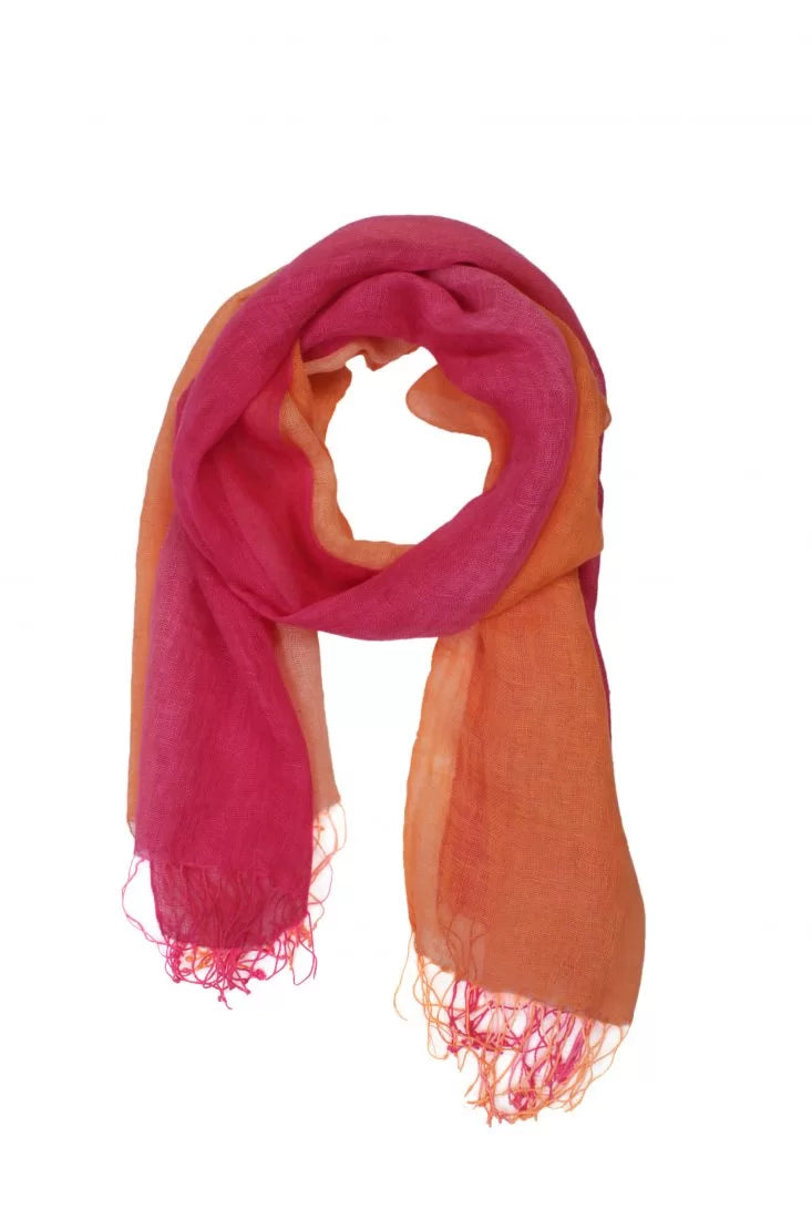 Dual Shade Handwoven Linen Scarf – Orange & Pink