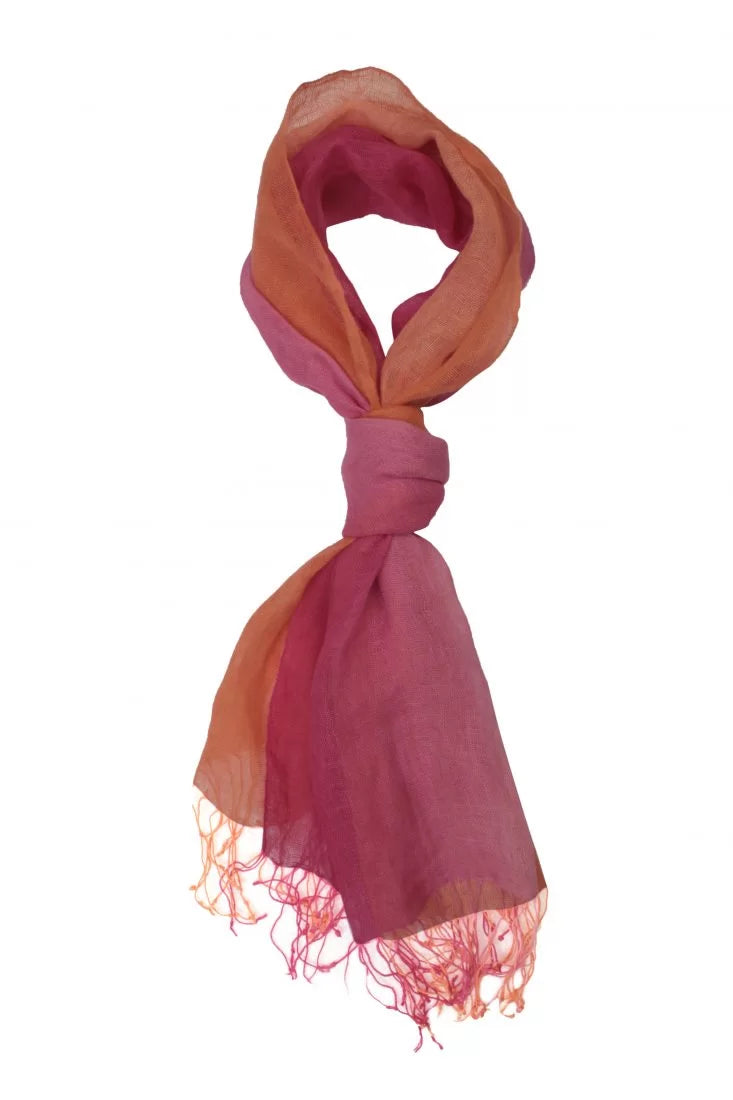 Dual Shade Handwoven Linen Scarf – Orange & Pink