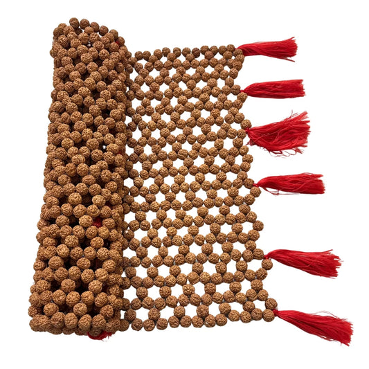 Buy handcrafted Rudraksh bead Puja Aasan. 15x24 inches with 3.5 inch tassels. Sacred seat for puja, meditation & yoga. Spiritual home decor. 1.5 kg.