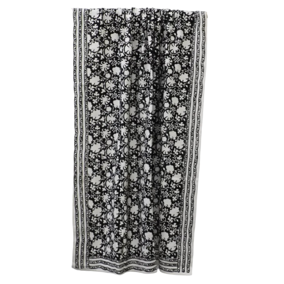 Handloom Cotton Throw Blanket — Block Print Floral, Natural & Black