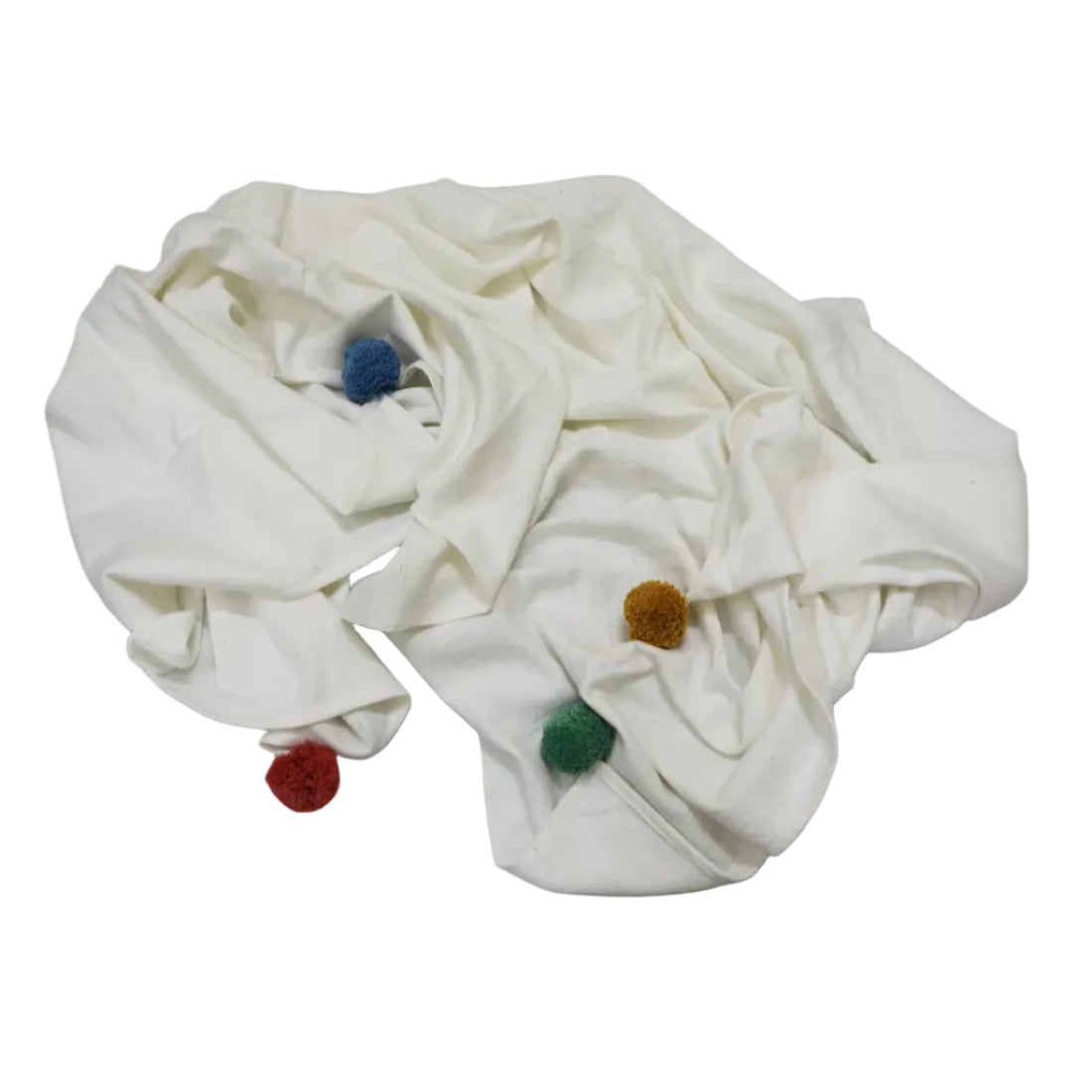 Handloom Cotton Throw Blanket — White with Multicolour Pom Pom Corners