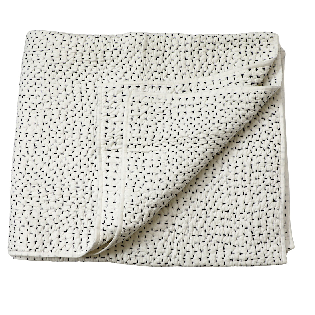white cotton kantha quilt for everyday bedding
