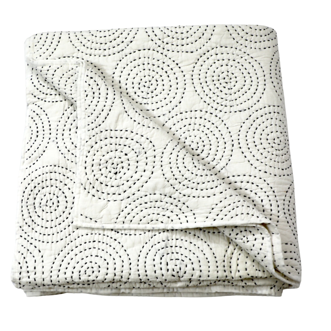 minimal white kantha bed quilt for everyday bedding
