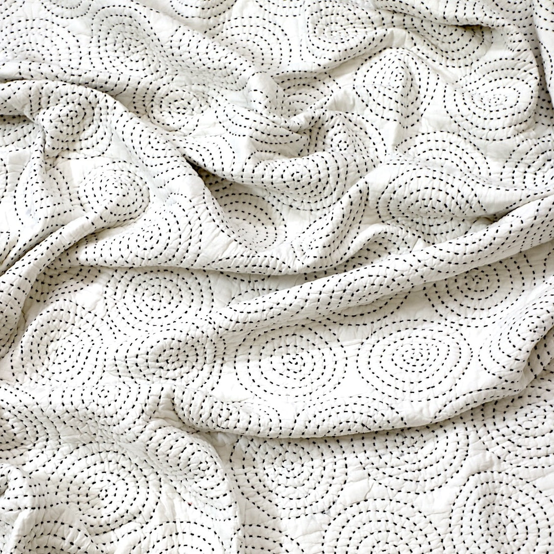Minimal White Kantha Bed Quilt