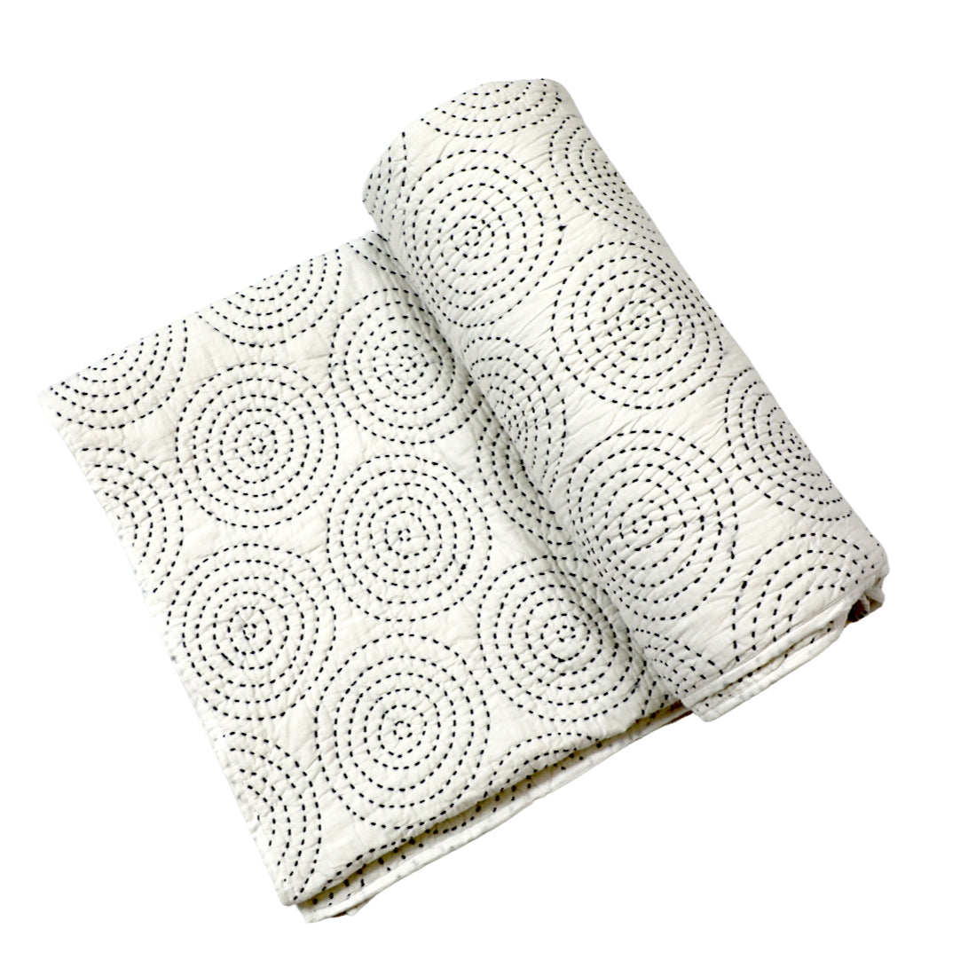 Minimal White Kantha Bed Quilt