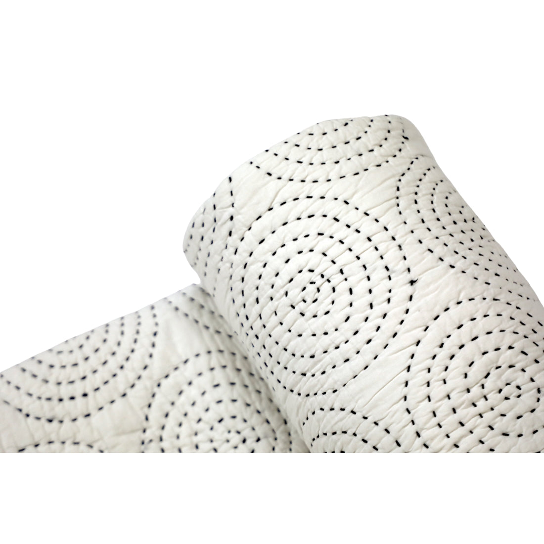 Minimal White Kantha Bed Quilt