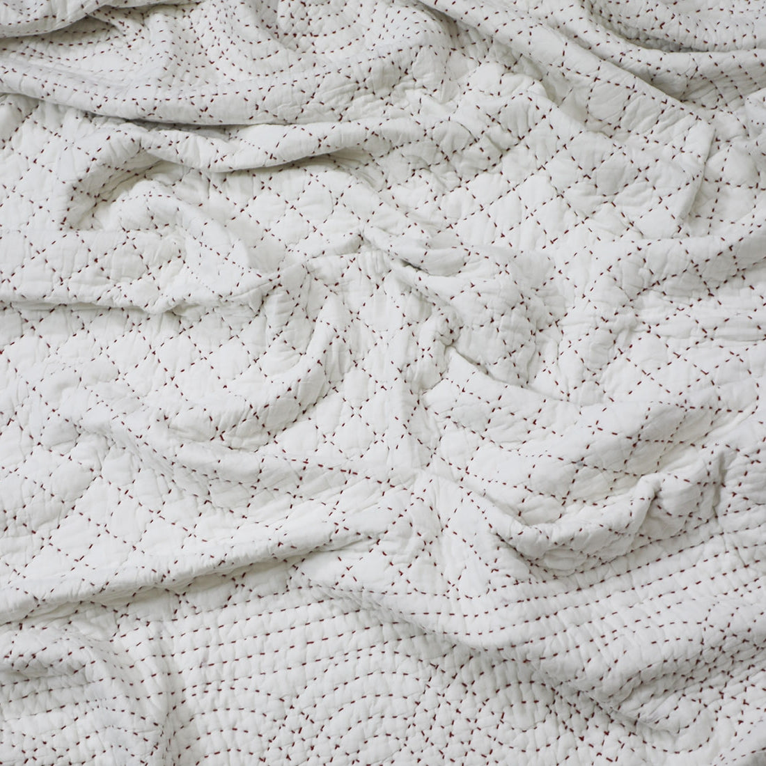 White Kantha Quilt with Hand Stitching