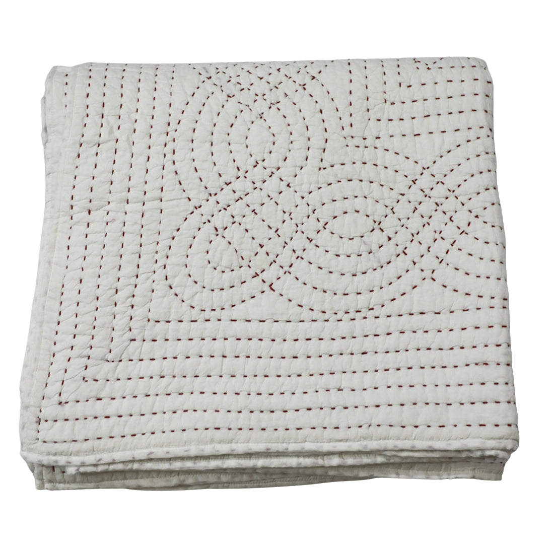 White Kantha Quilt with Hand Stitching