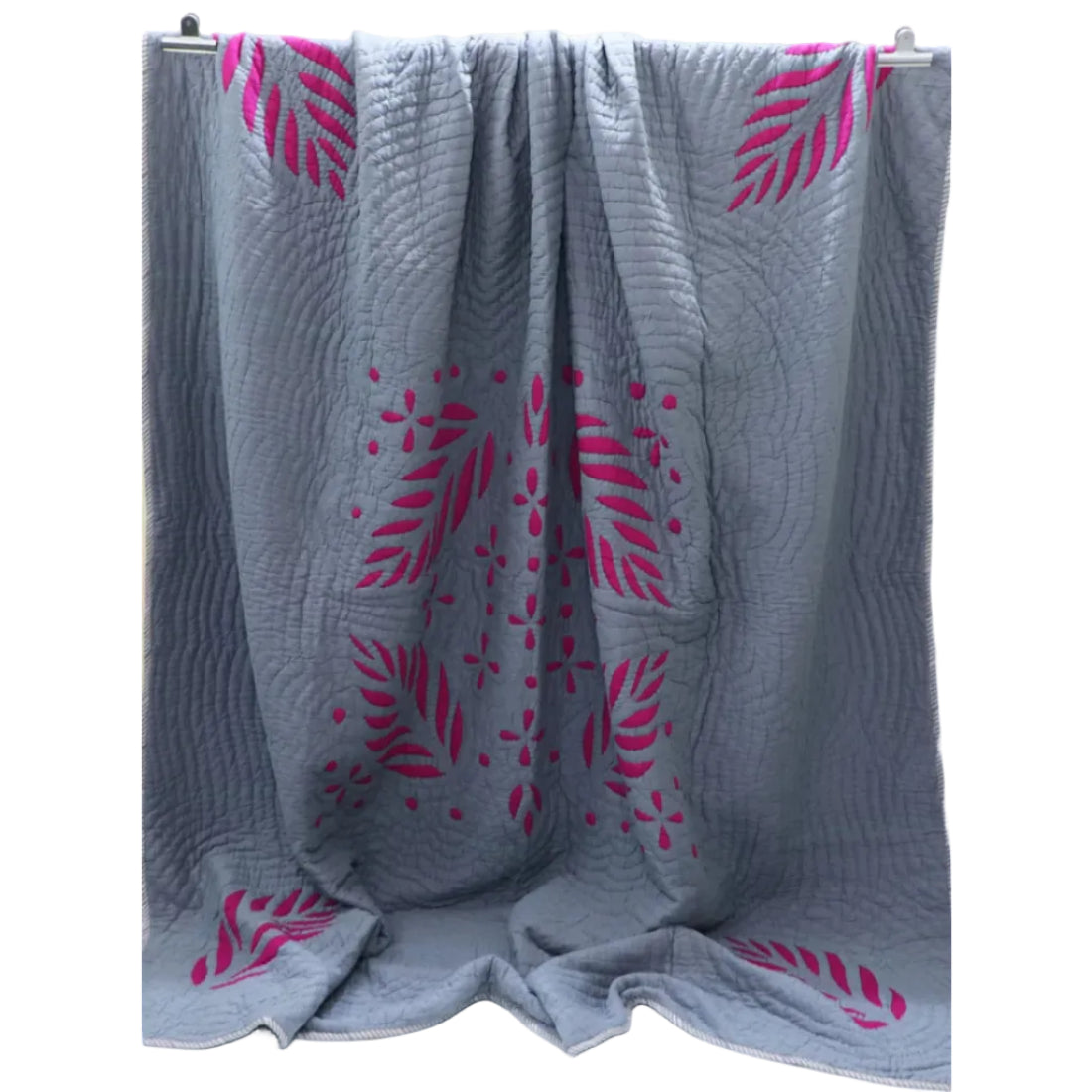Grey Quilt Queen Size | Handcrafted Cotton Appliqué Quilt