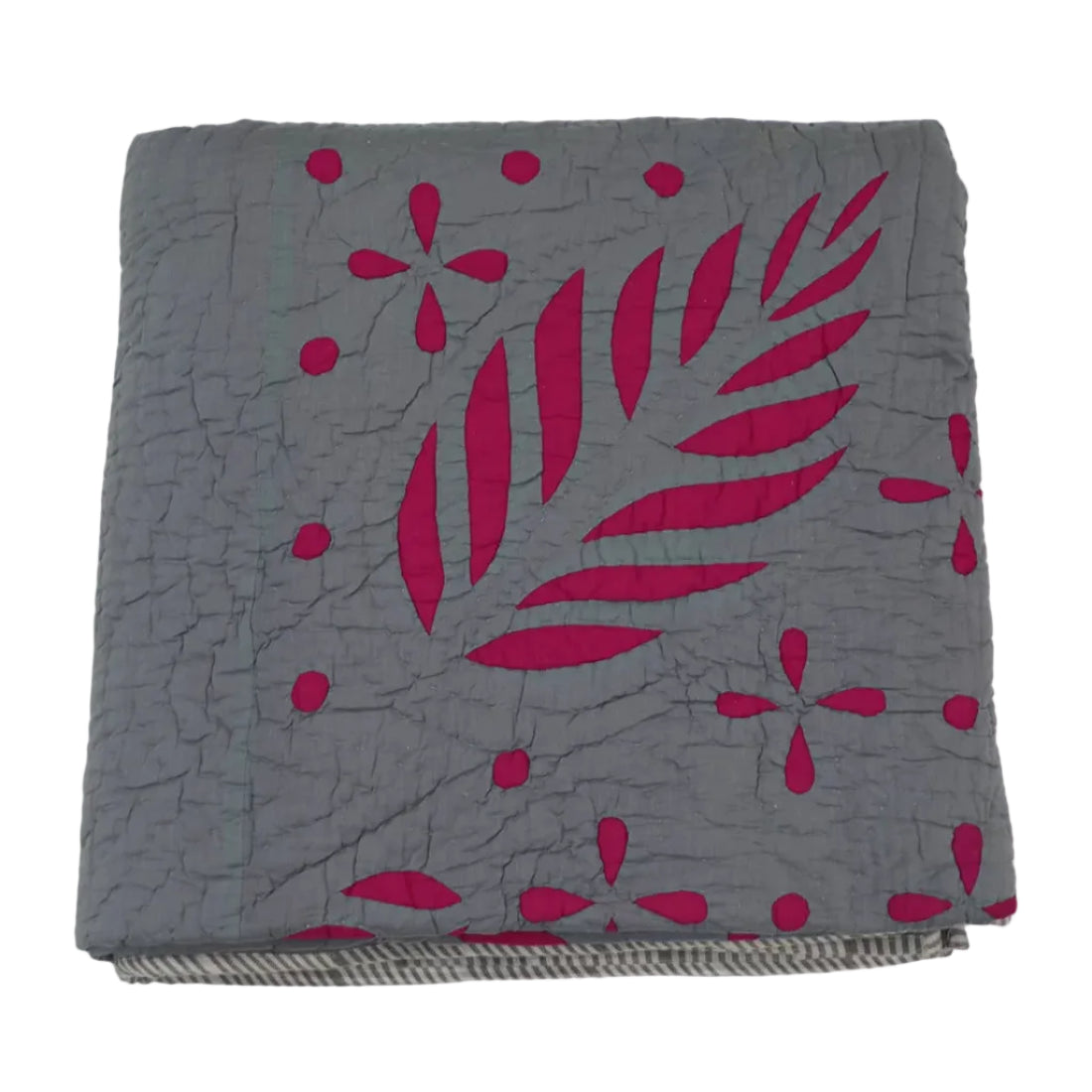 Grey Quilt Queen Size | Handcrafted Cotton Appliqué Quilt