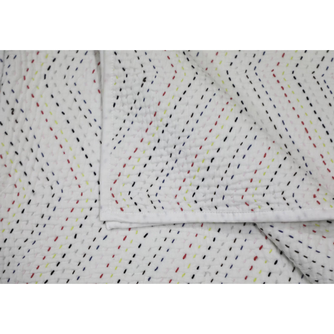 Multicolour Kantha Quilt in Organic Cotton – Handstitched by Indian Artisans