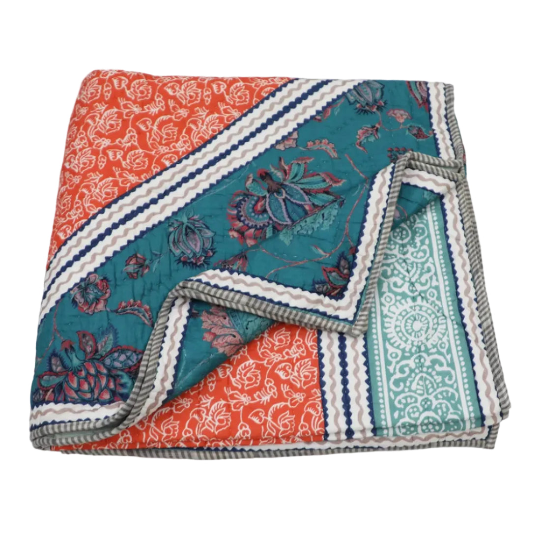 Fair Trade Kantha Quilt in Print – King Size | 100% Cotton | Handcrafted by Rural Artisans