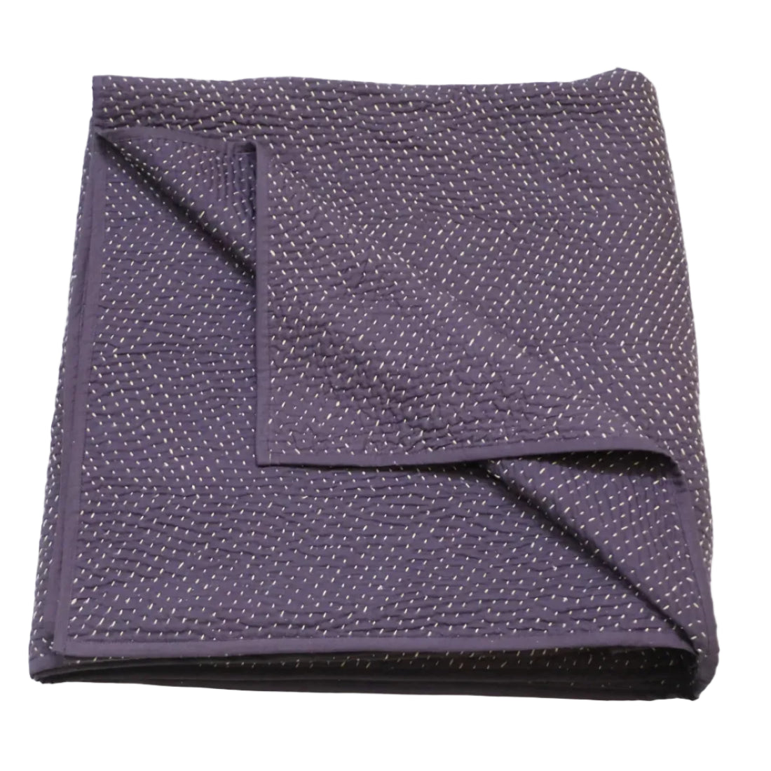 Handmade Cotton Quilt from India – Queen Size | Deep Purple & Sand