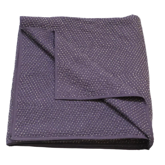 Handmade Cotton Quilt from India – Queen Size | Deep Purple & Sand