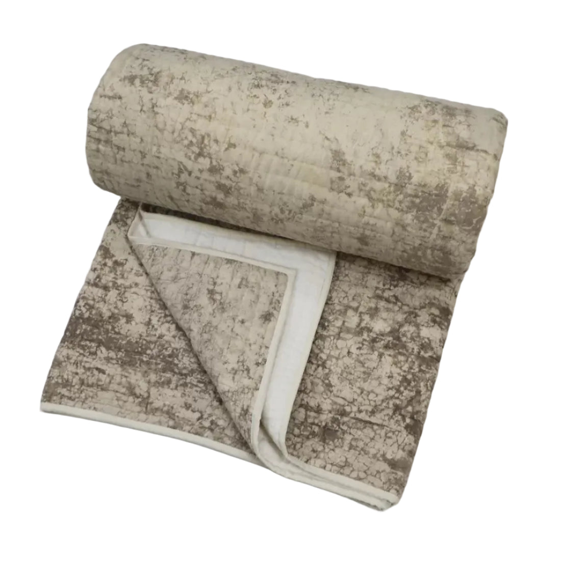 Brown Printed Baby Quilt – Handprinted 100% Cotton Kantha, 40×60 inches
