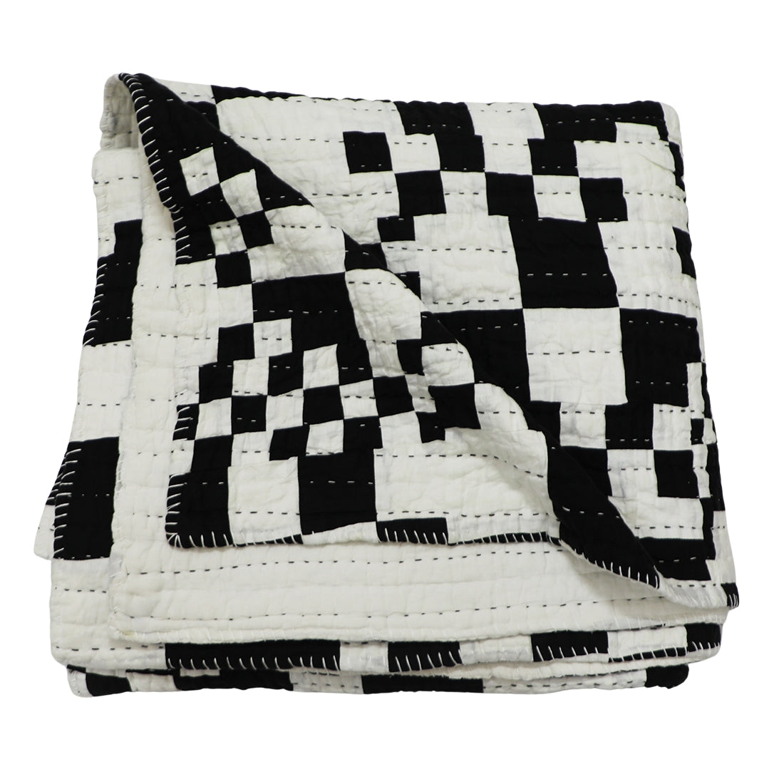 linen patchwork kantha quilt for everyday bedding
