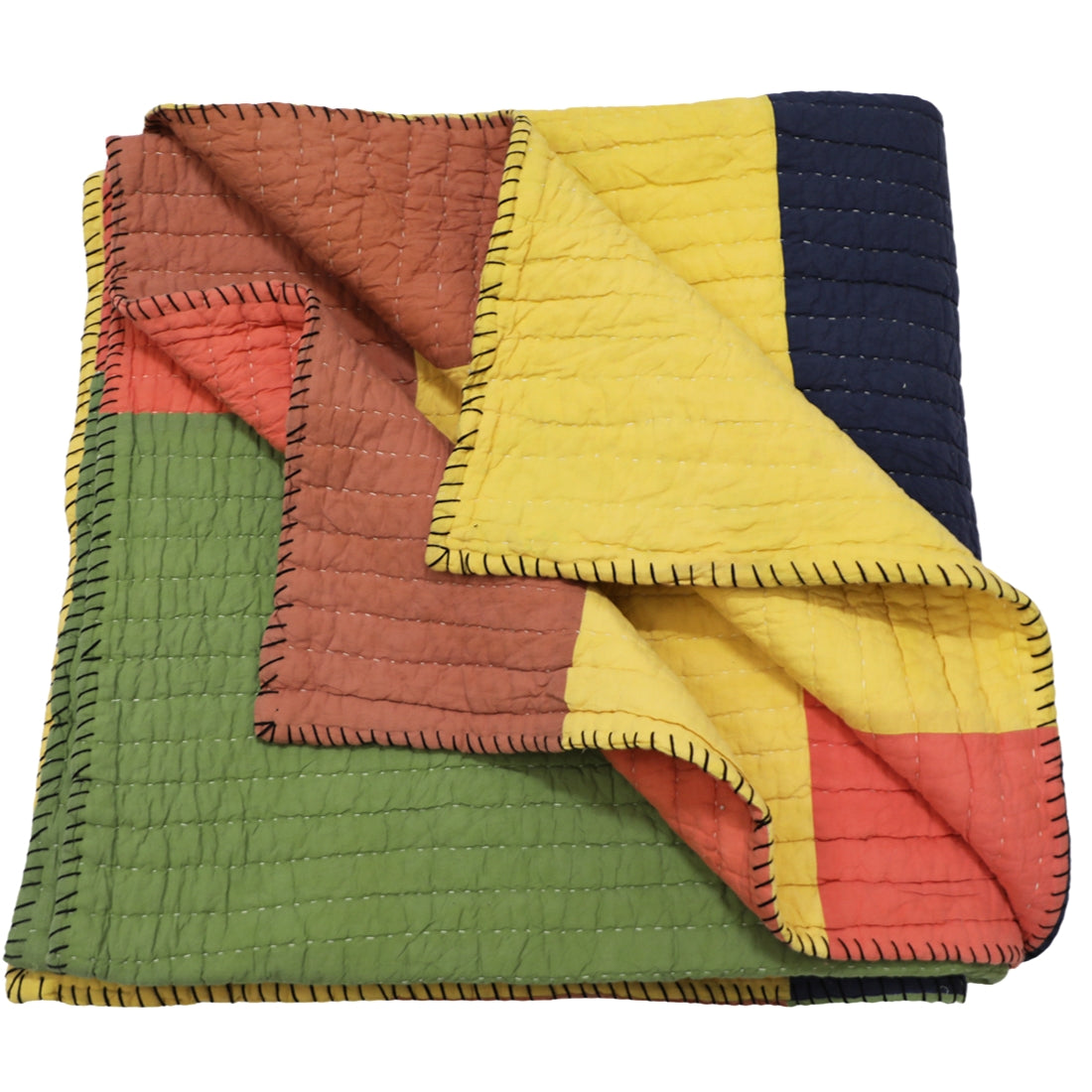 colour block cotton patchwork quilt for everyday bedding
