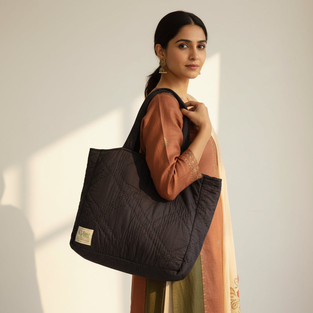 Kantha Quilted Handbag — Purple, Hand Quilted Cotton | Women Artisans