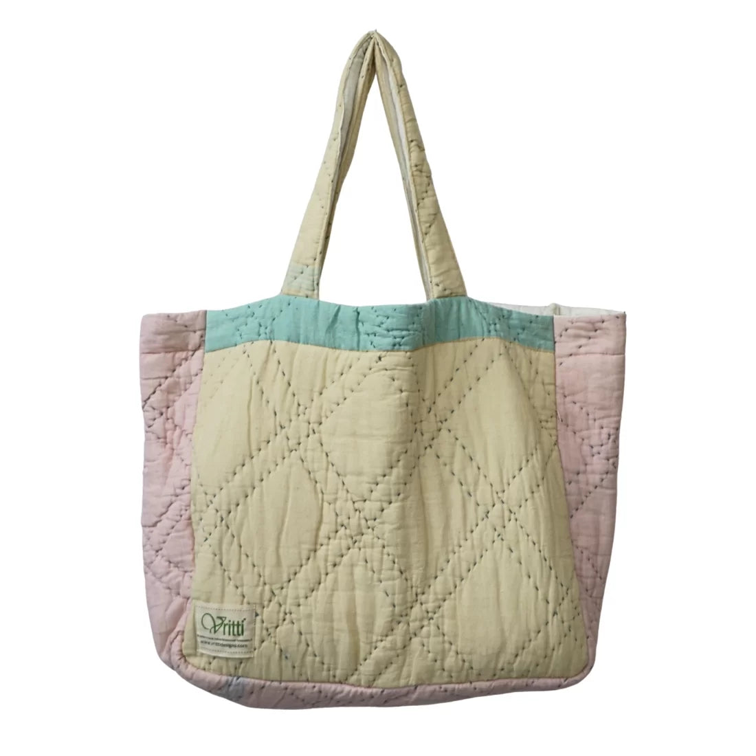 Kantha Quilted Bag | Beige & Pink Cotton | House of Swadeshi