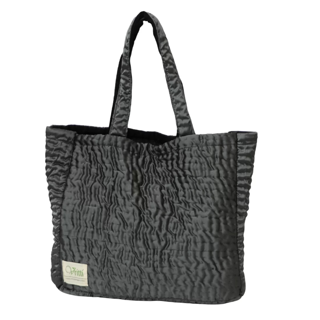 Kantha Quilted Shoulder Bag | Charcoal Silk Satin | House of Swadeshi