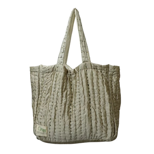 Kantha Quilted Shoulder Bag | Sage Green 2-Tone Silk | House of Swadeshi