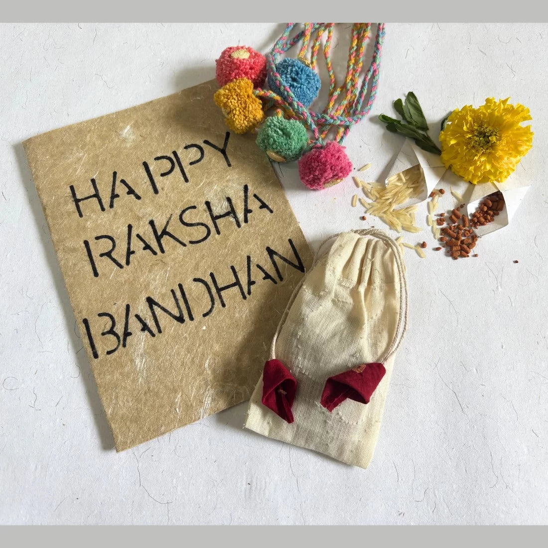 Pom Pom Seed Rakhi | Recycled Yarn | Set of 3 or 5 | House of Swadeshi