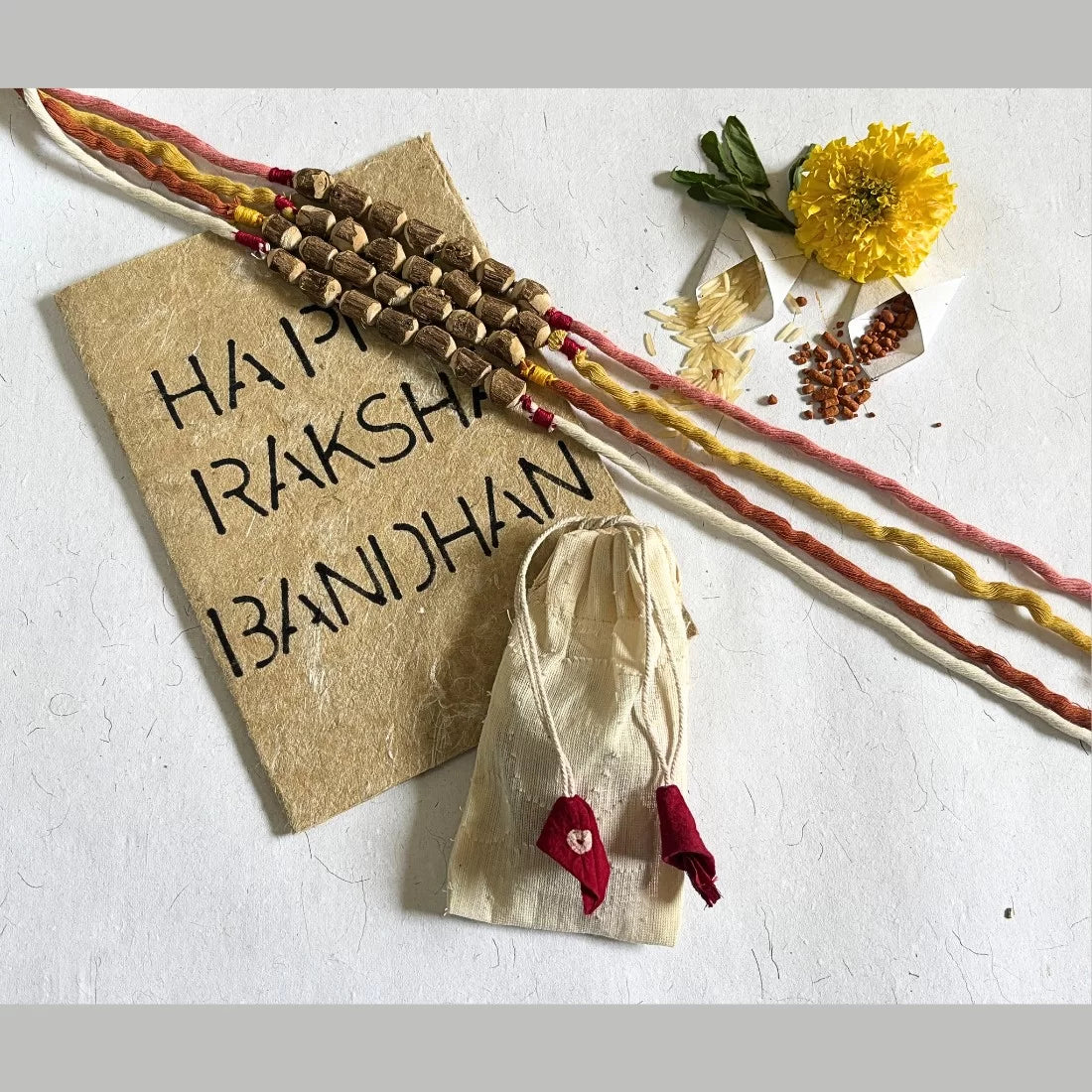 Tulsi Bead Rakhi | 4 Colours | Natural Dyed Cotton | House of Swadeshi