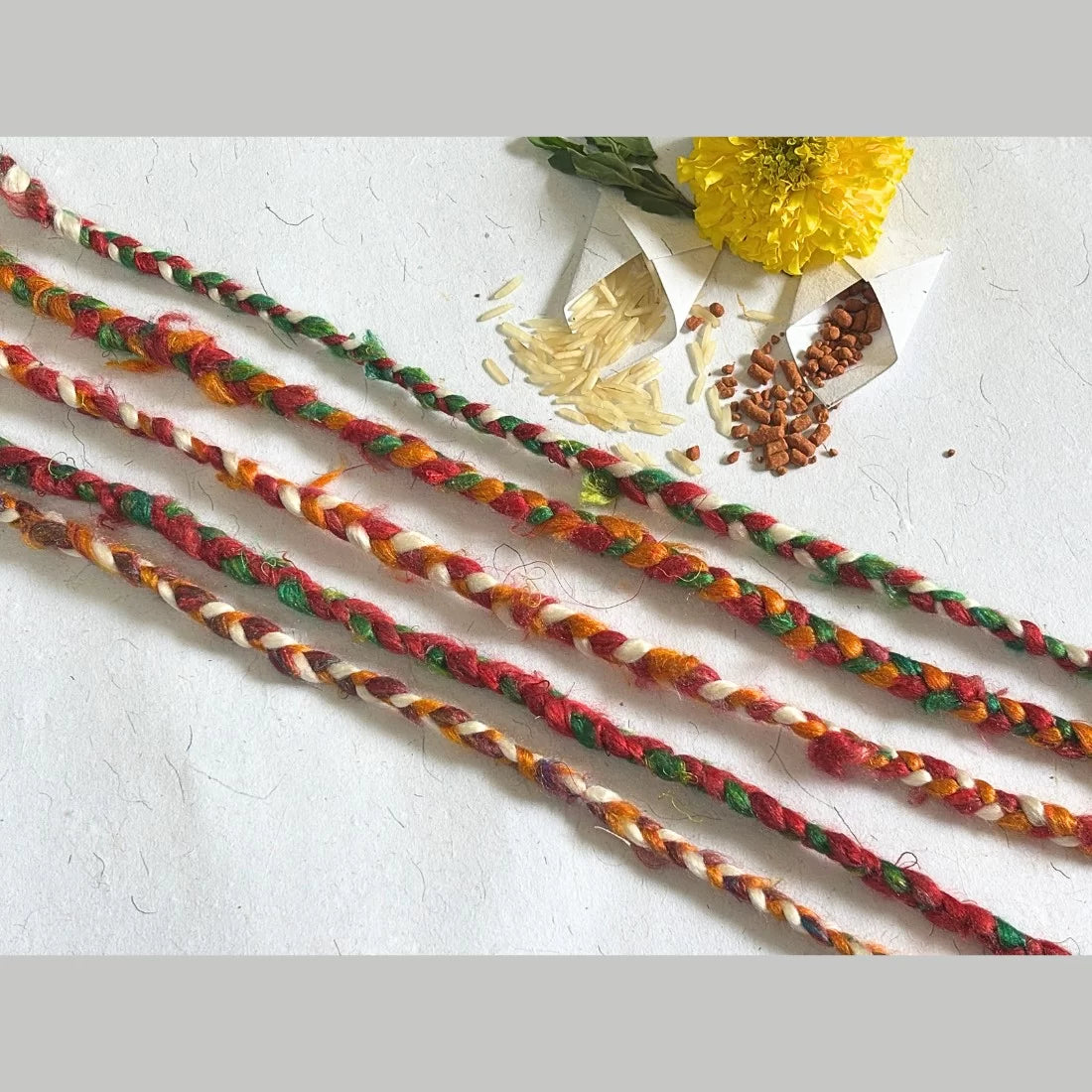 Eco friendly silk rakhi threads waste silk set of 5 vibrant colours handmade rakshabandhan