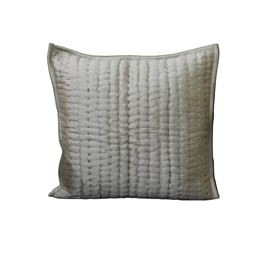 Dual Tone Silk Cushion Cover — Multicolour Kantha Work, Pale & Silver | 16x16