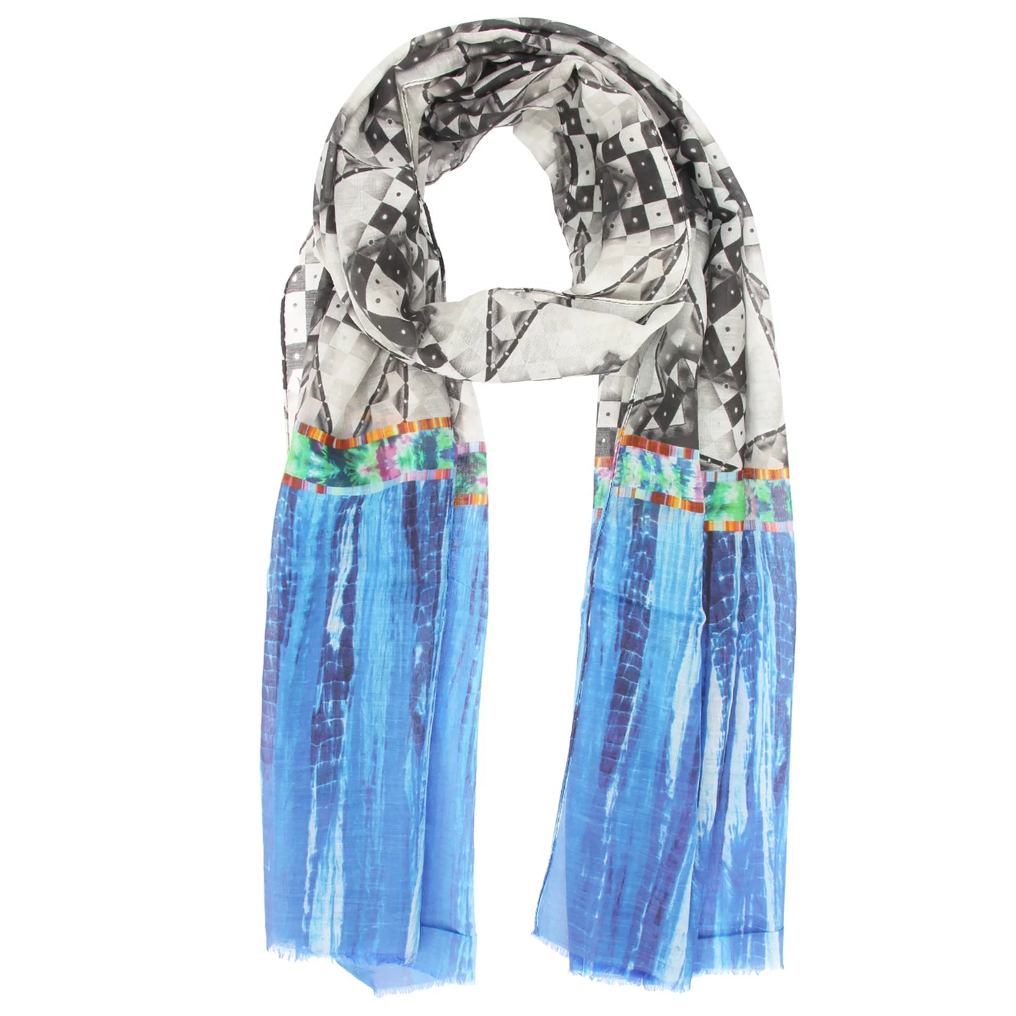 Digital Print Cotton Silk Scarf – Blue & Black Star Geometry