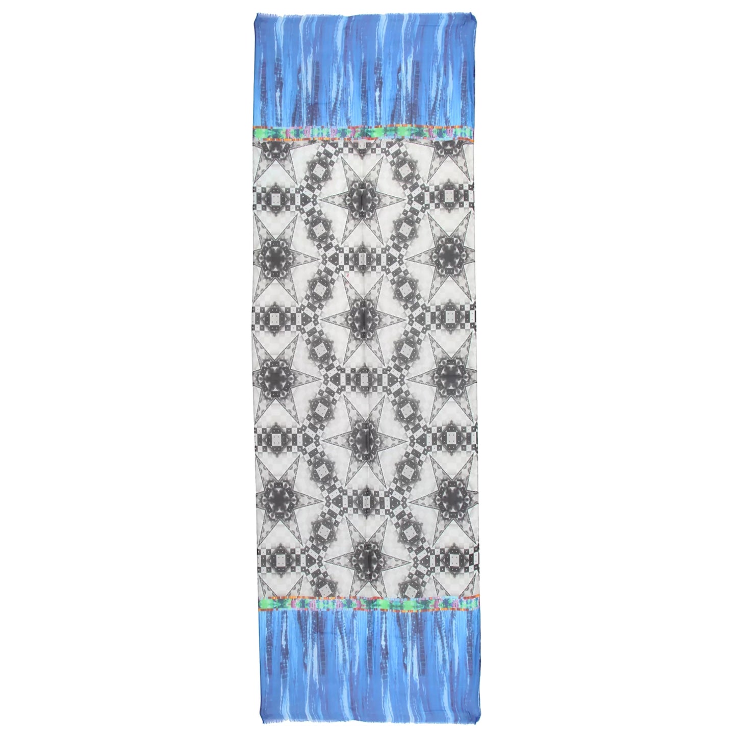 Digital Print Cotton Silk Scarf – Blue & Black Star Geometry