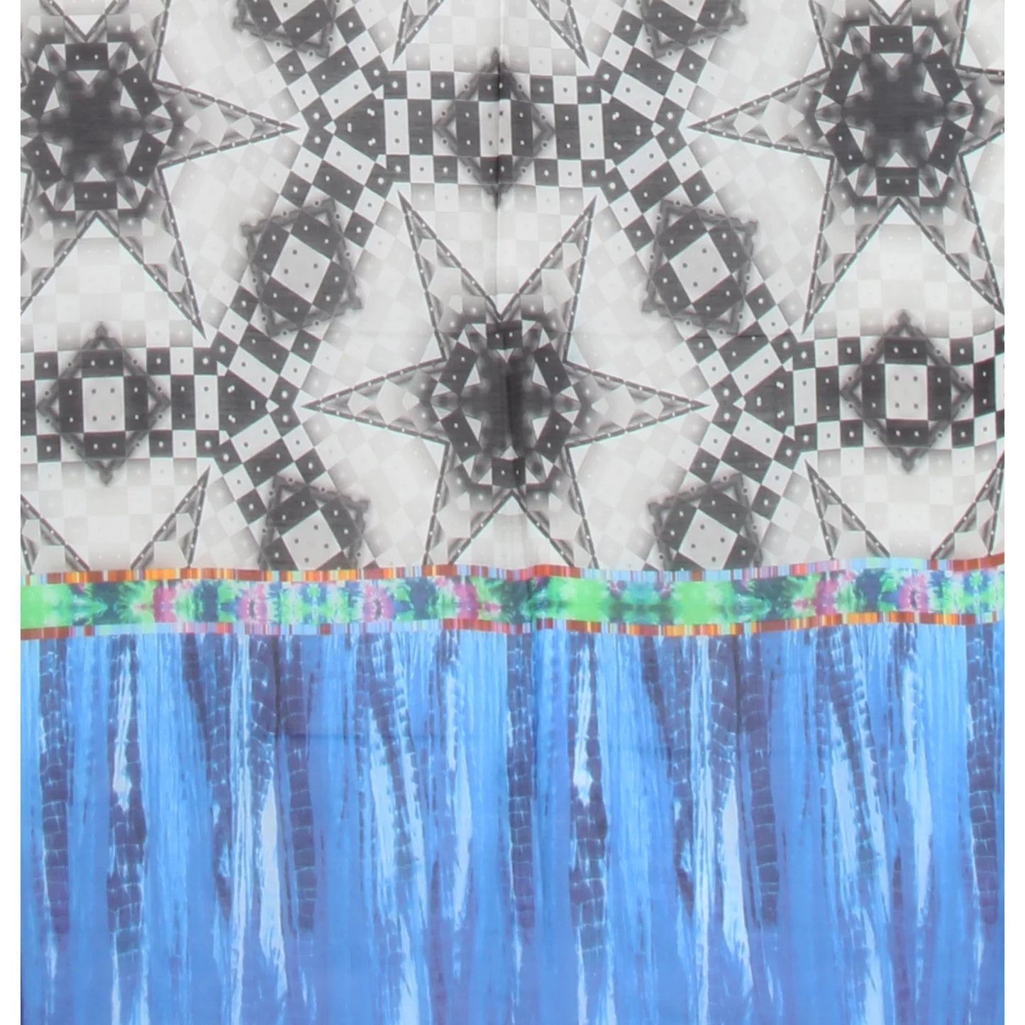 Digital Print Cotton Silk Scarf – Blue & Black Star Geometry