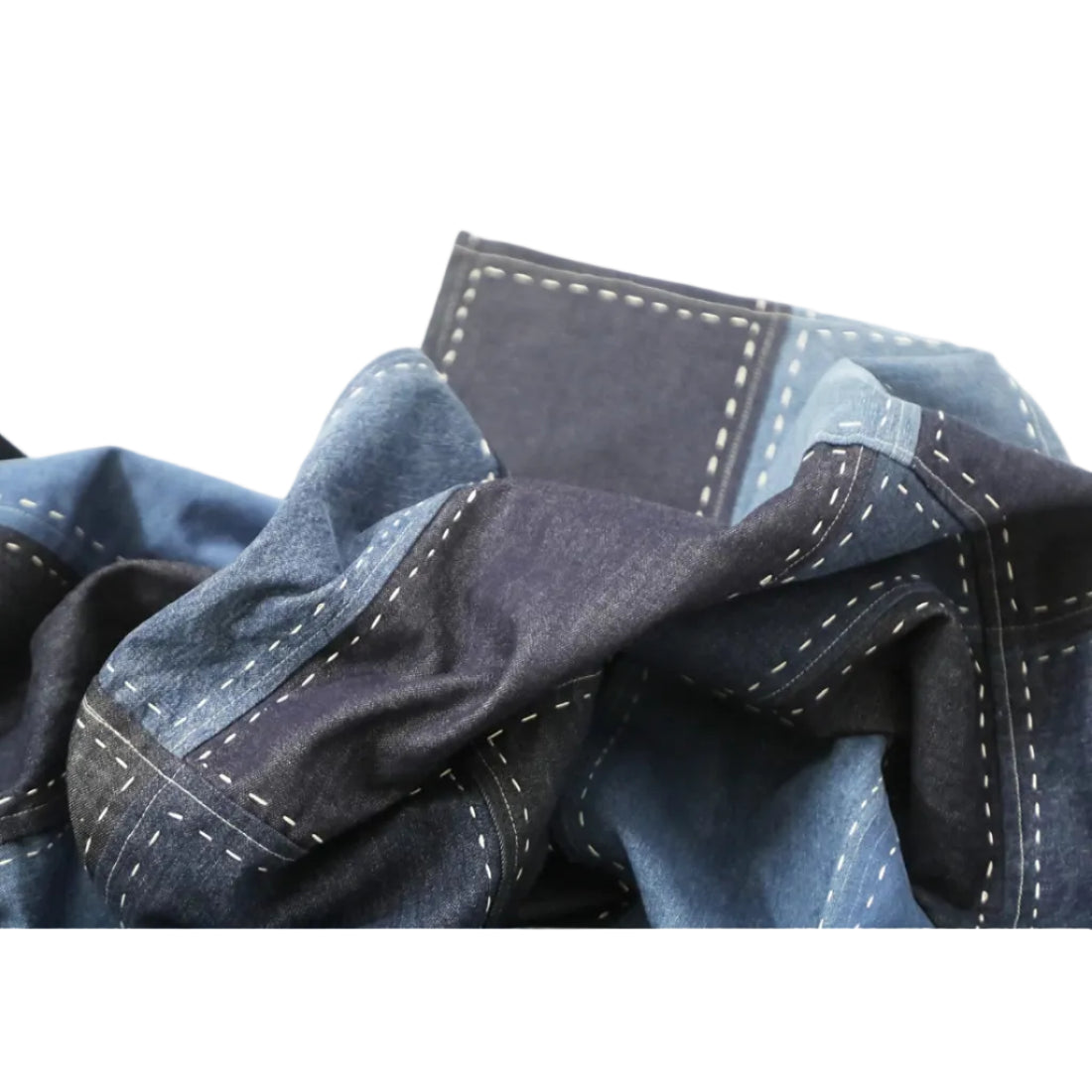Denim Patchwork Throw — Handcrafted Kantha Embroidery, Sustainable Upcycled Denim