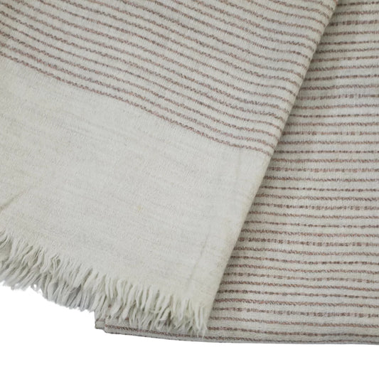 Vintage Natural Wool Stripe Shawl | Handwoven India 60+ Years