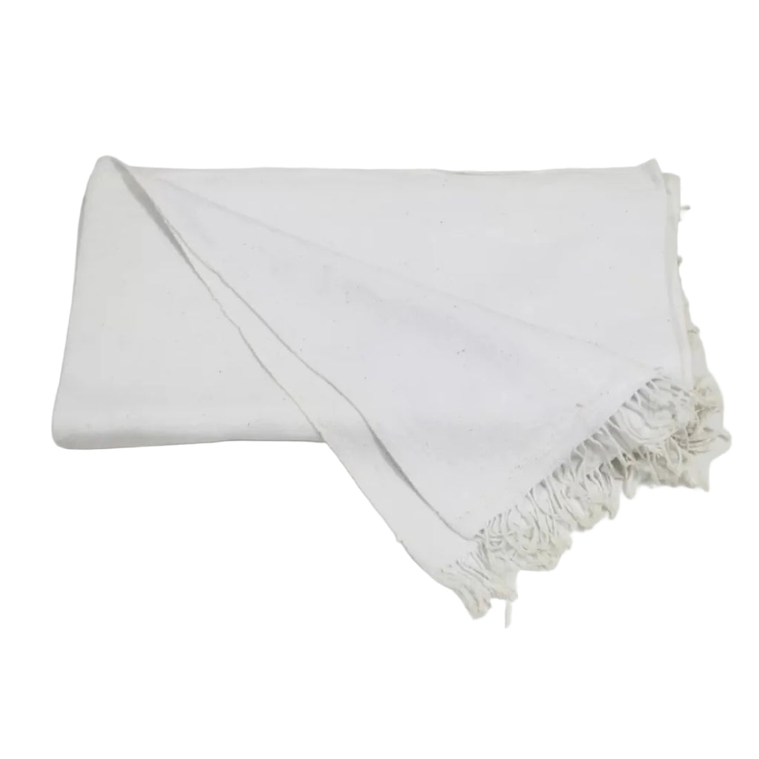 Vintage White Cotton Throw — Handspun Pit-Loom Weave, India (Mid 20th Century)