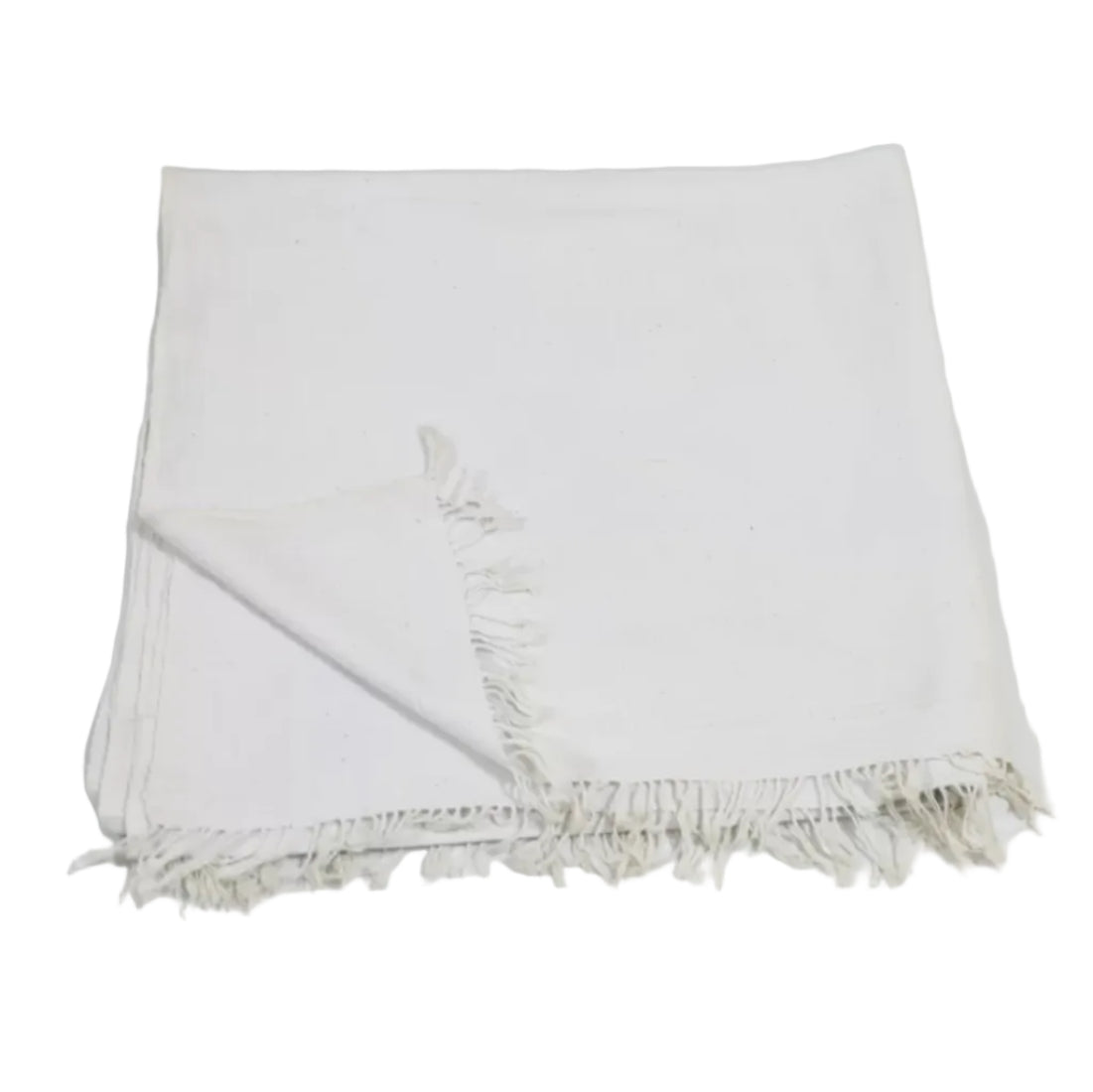 Vintage White Handspun Cotton Throw | Mid 20th Century India Pit-Loom