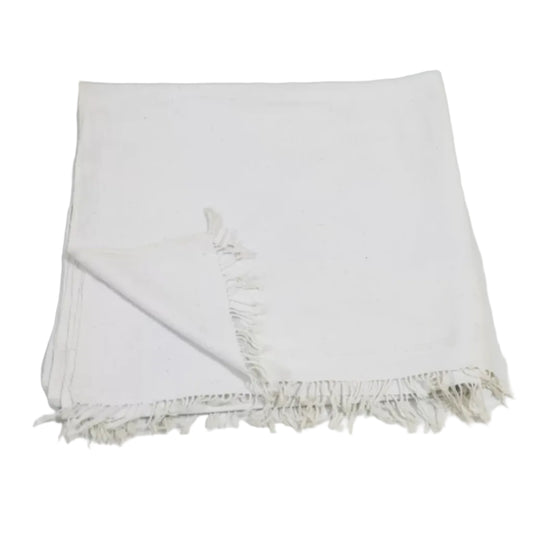 Vintage White Handspun Cotton Throw | Mid 20th Century India Pit-Loom