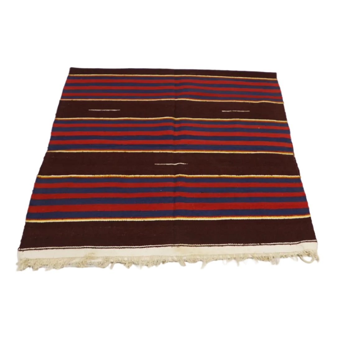 Mid 20th-century multicolour handloom cotton rug from India. 40x72 inches. Handcrafted by rural artisans — a rare vintage floor textile.