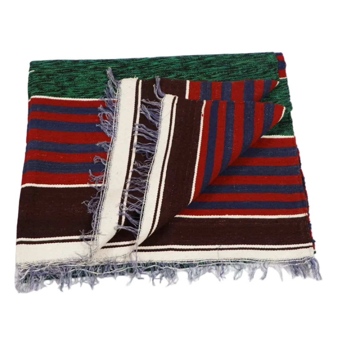 Mid 20th-century multicolour handloom cotton Durrie rug from India. 42x72 inches. Unique handcrafted vintage floor textile by rural artisans.